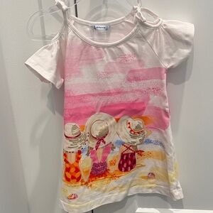 Mayoral Pink and White Kids Dress with Beach Scene